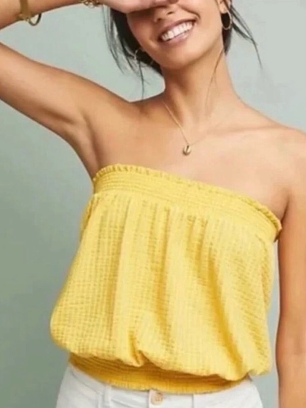 Anthropologie Yellow Off-Shoulder Smocked Top
